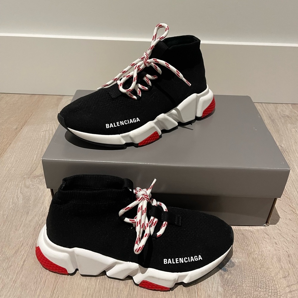 Balenciaga Speed Lace-Up Logo Trainer Black Red